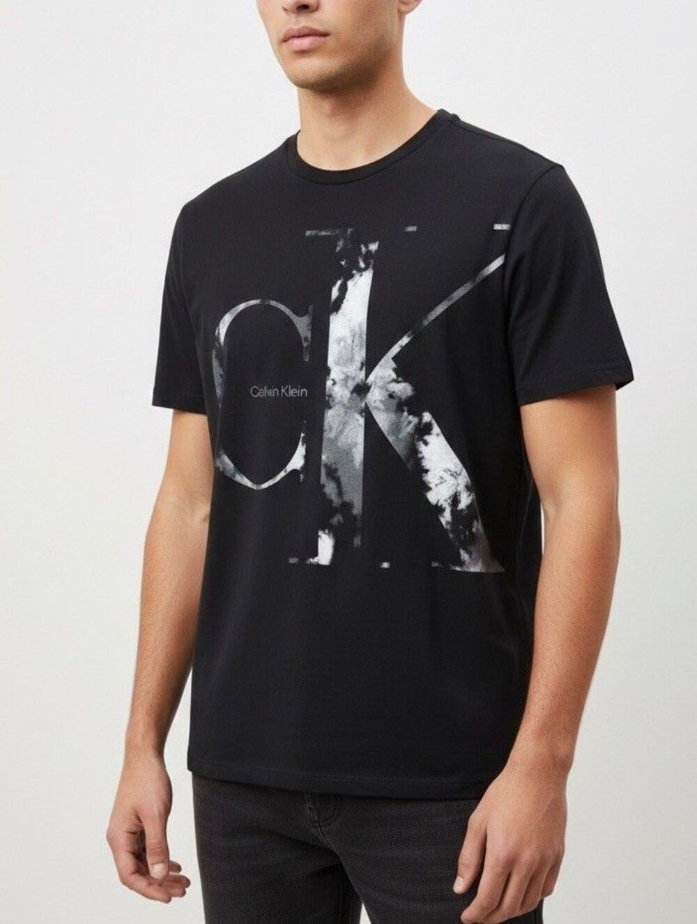 Calvin Klein Men's L Black Cotton T-Shirt Relaxed Fit Oversized CK Logo Crew Nec